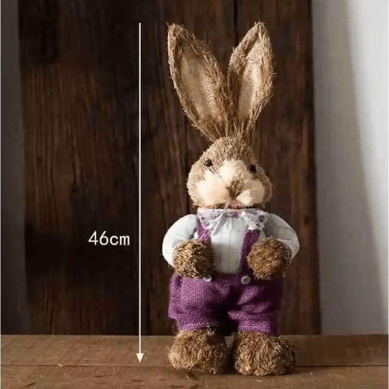 Large Straw Woven Easter Bunny Statue Rustic Spring Garden Home Decor 46cm 11