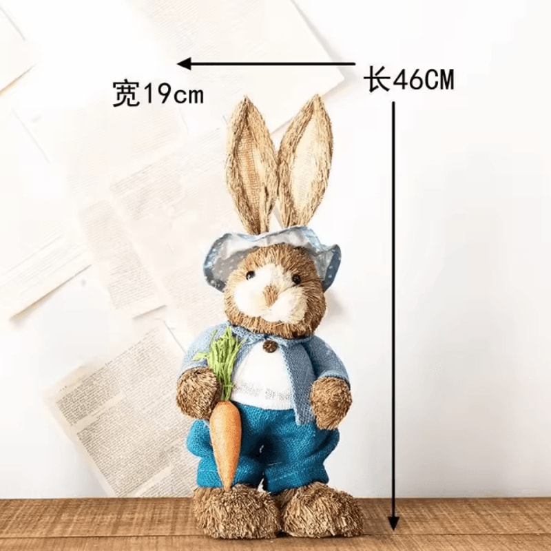 Large Straw Woven Easter Bunny Statue Rustic Spring Garden Home Decor 46cm 13