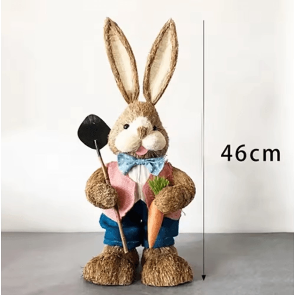 Large Straw Woven Easter Bunny Statue Rustic Spring Garden Home Decor 46cm 3