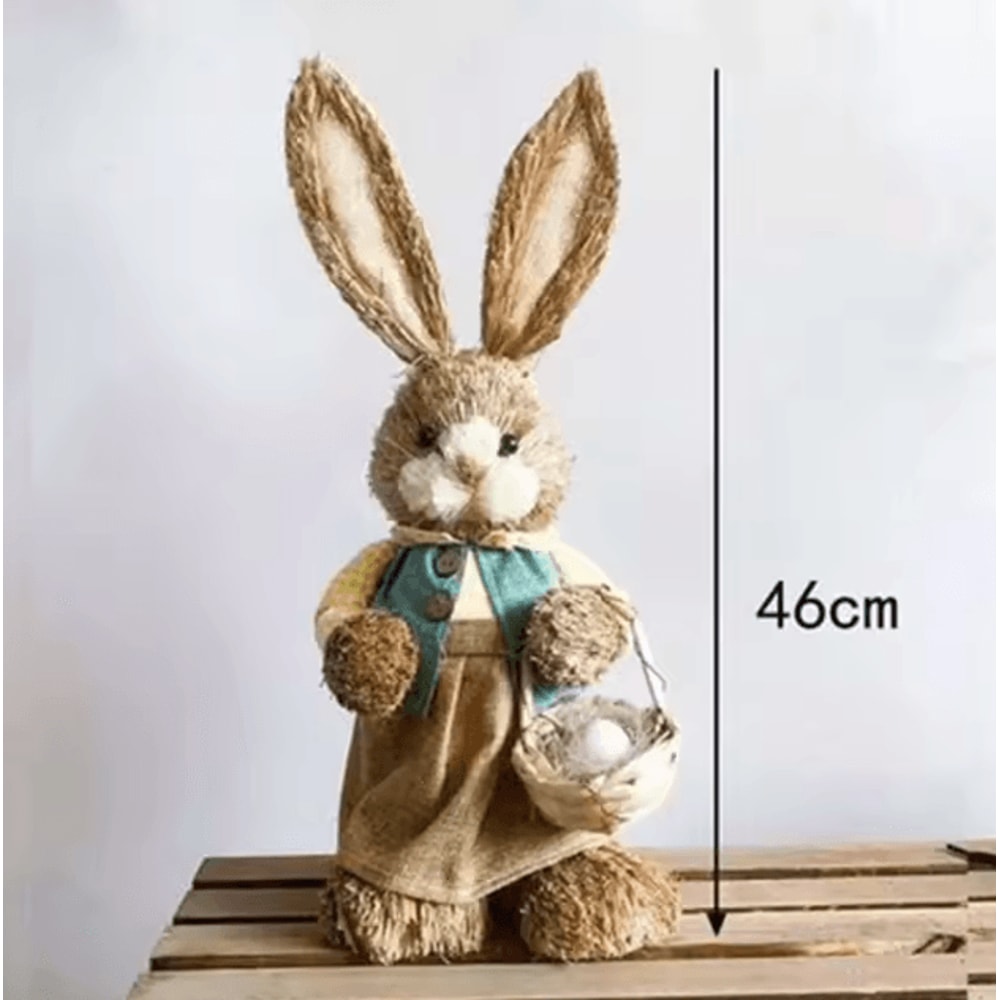 Large Straw Woven Easter Bunny Statue Rustic Spring Garden Home Decor 46cm 6