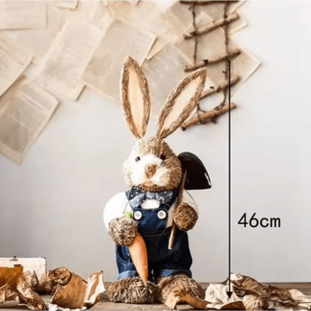 Large Straw Woven Easter Bunny Statue Rustic Spring Garden Home Decor 46cm 7