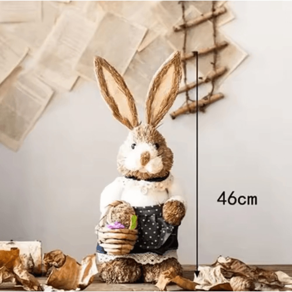 Large Straw Woven Easter Bunny Statue Rustic Spring Garden Home Decor 46cm 8