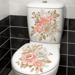 golden flower toilet sticker – waterproof self-adhesive bathroom decor decal