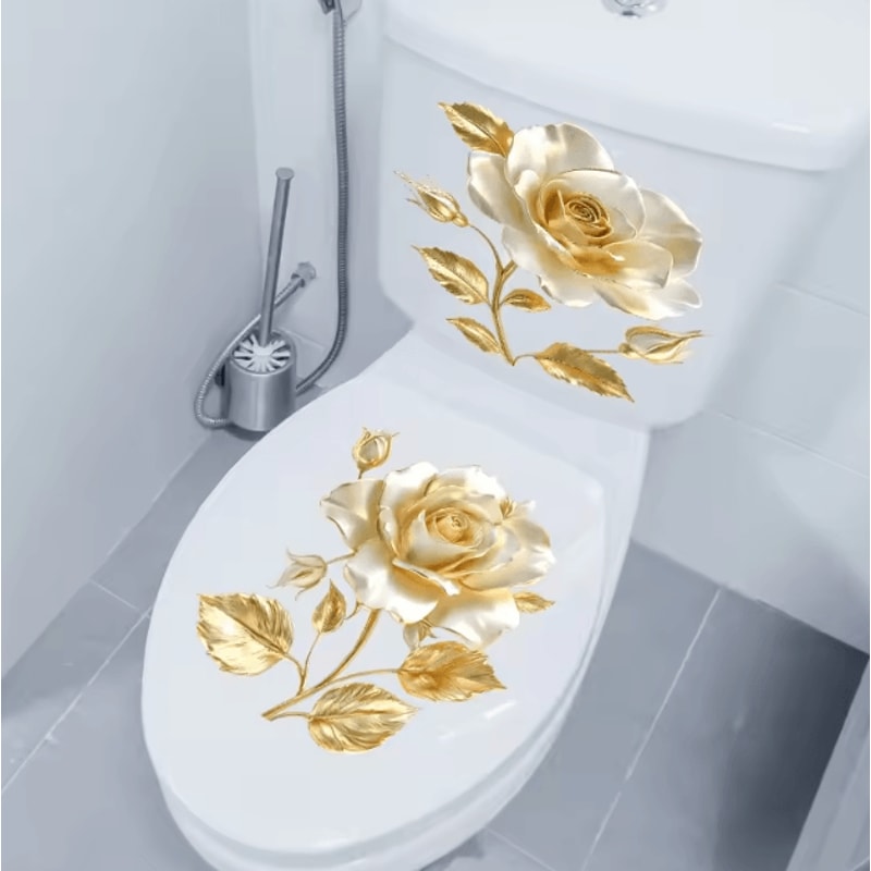Golden Flower Toilet Sticker Waterproof SelfAdhesive Bathroom Decor Decal 1