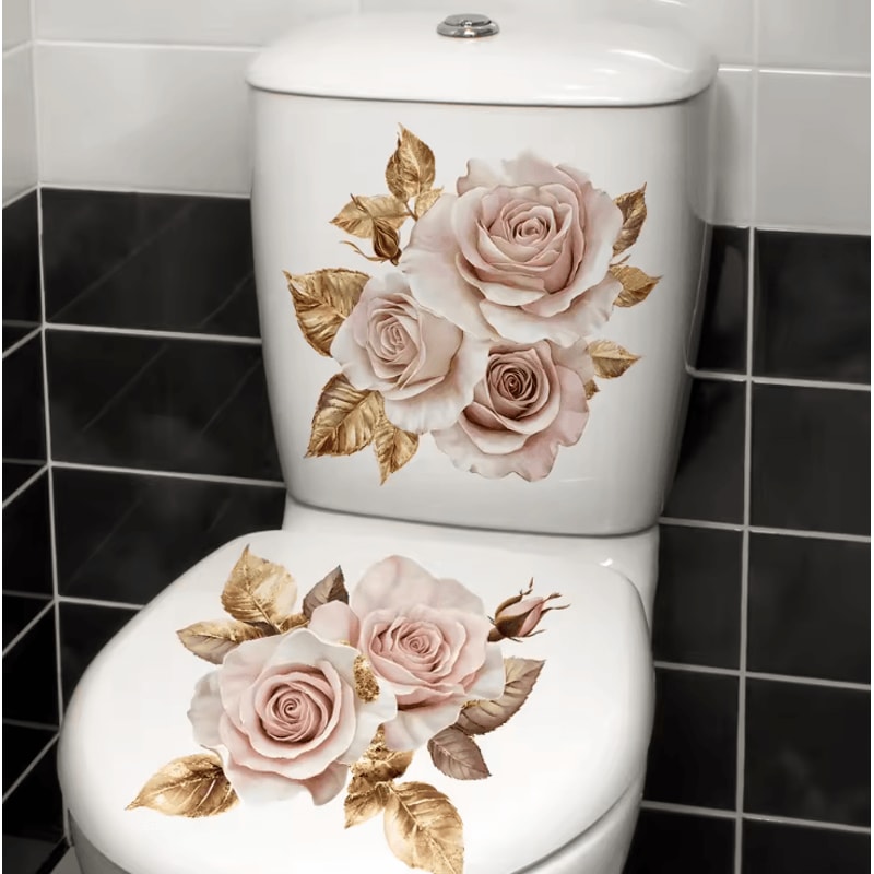 Golden Flower Toilet Sticker Waterproof SelfAdhesive Bathroom Decor Decal 3