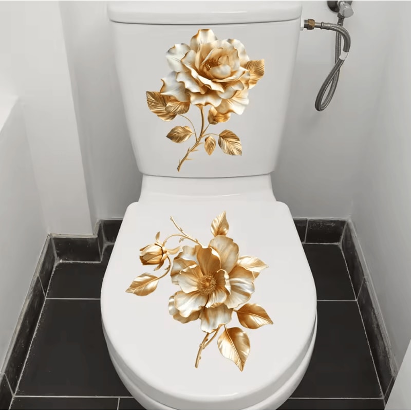 Golden Flower Toilet Sticker Waterproof SelfAdhesive Bathroom Decor Decal 4