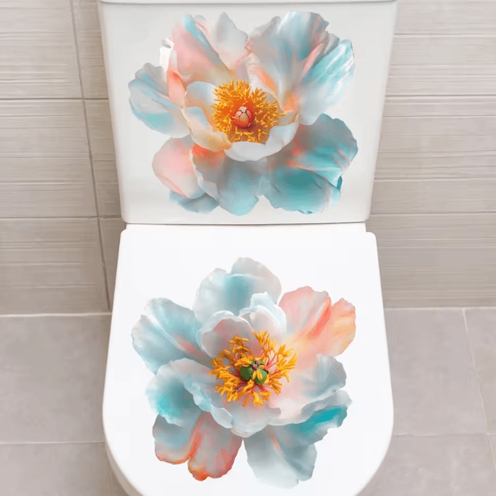 Golden Flower Toilet Sticker Waterproof SelfAdhesive Bathroom Decor Decal 7