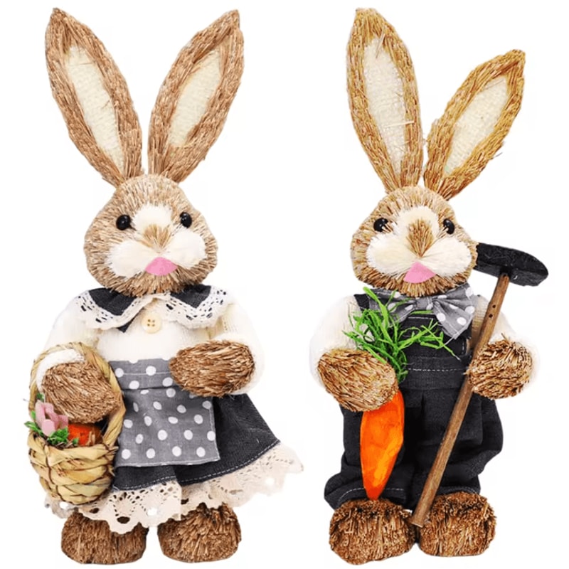 Large Straw Easter Bunny Decoration Rustic Spring Rabbit Home Garden Ornament 46cm 6