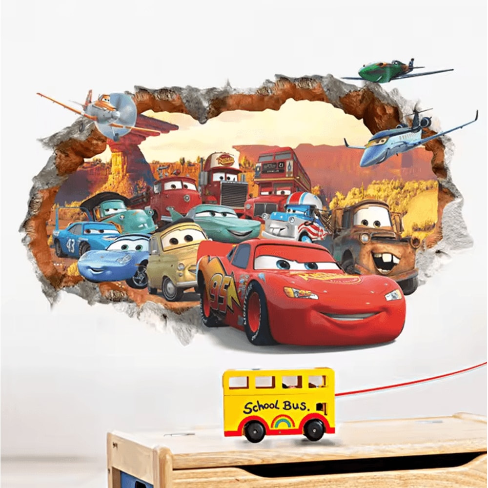 3D Cartoon Cars Wall Stickers Lightning McQueen Kids Room Decor Decals 14