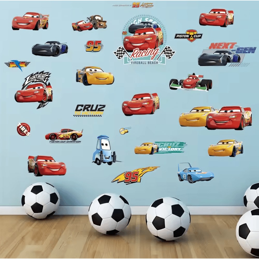 3D Cartoon Cars Wall Stickers Lightning McQueen Kids Room Decor Decals 6