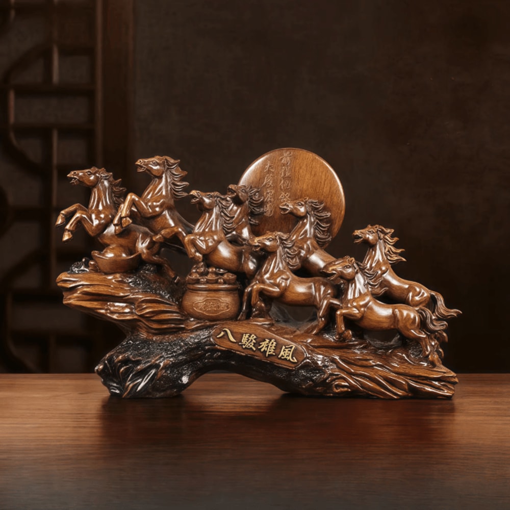 Eight Horses Feng Shui Resin Statue Lucky Wealth Horse Desk Home Decor 1