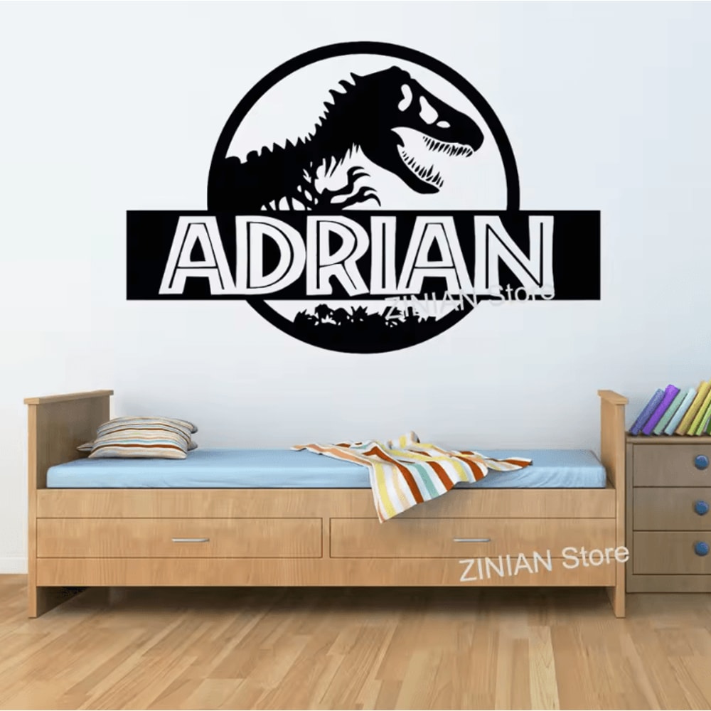 Personalized Jurassic Dinosaur Wall Sticker Custom Name TRex Kids Room Decor 0