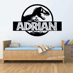 personalized jurassic dinosaur wall sticker – custom name t-rex kids room decor