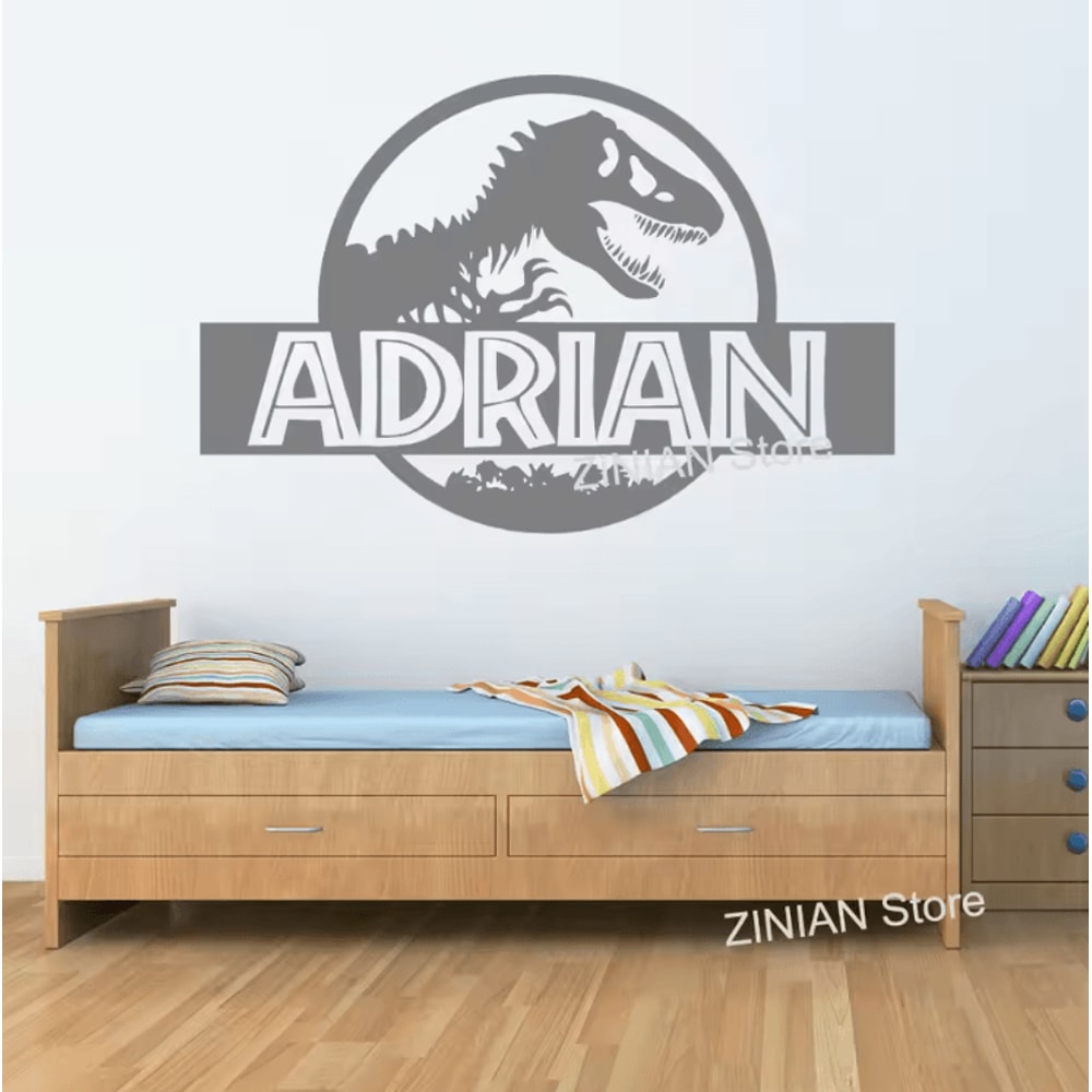 Personalized Jurassic Dinosaur Wall Sticker Custom Name TRex Kids Room Decor 1