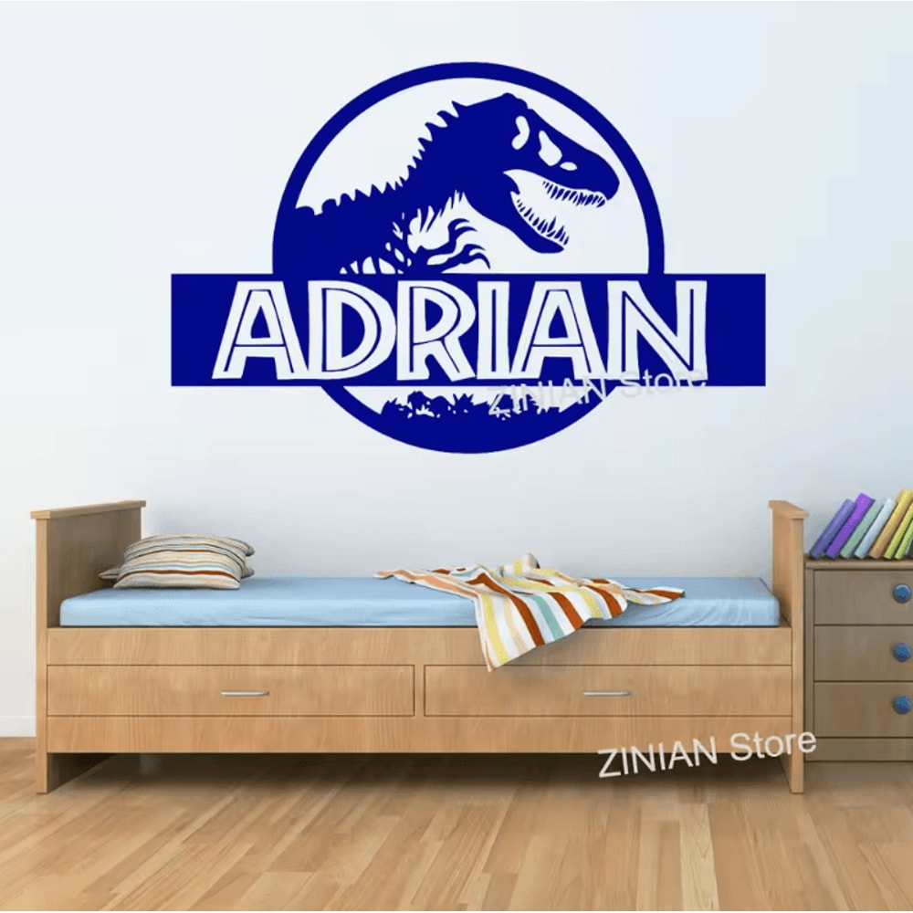 Personalized Jurassic Dinosaur Wall Sticker Custom Name TRex Kids Room Decor 2