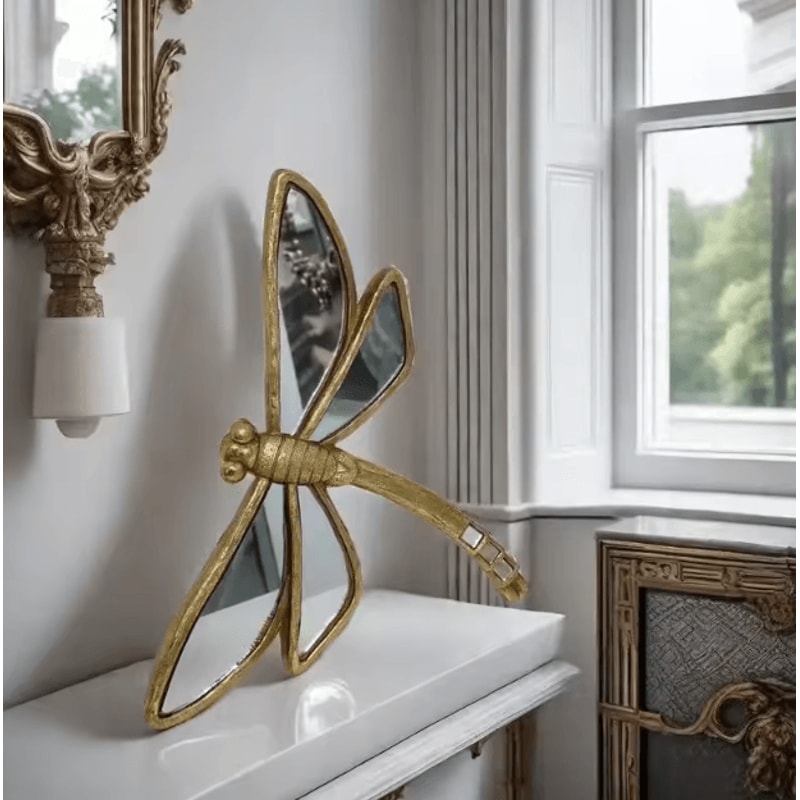 Vintage Dragonfly Resin Mirror Wall Art Elegant ButterflyInspired Home Decor 1