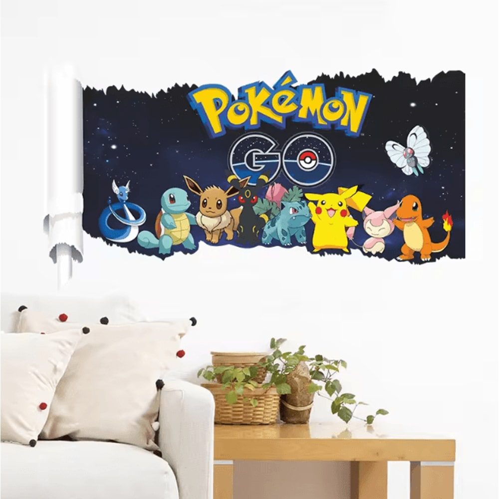 Cartoon Pikachu Wall Stickers Cute Kids Room Anime Decor Decals 0