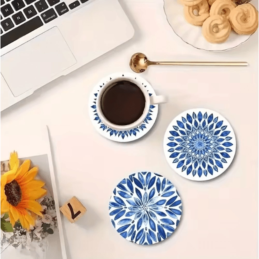 Add A Refined Calming Touch To Your Table With This Beautifully Crafted Ceramic Wooden Coasters Set 0