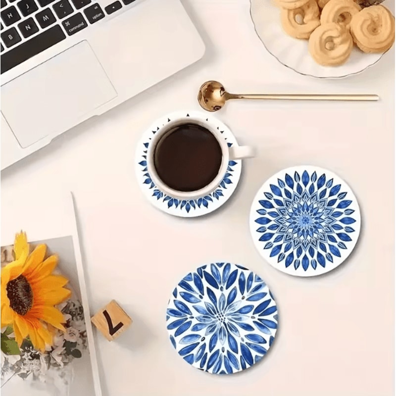 Add A Refined Calming Touch To Your Table With This Beautifully Crafted Ceramic Wooden Coasters Set 0