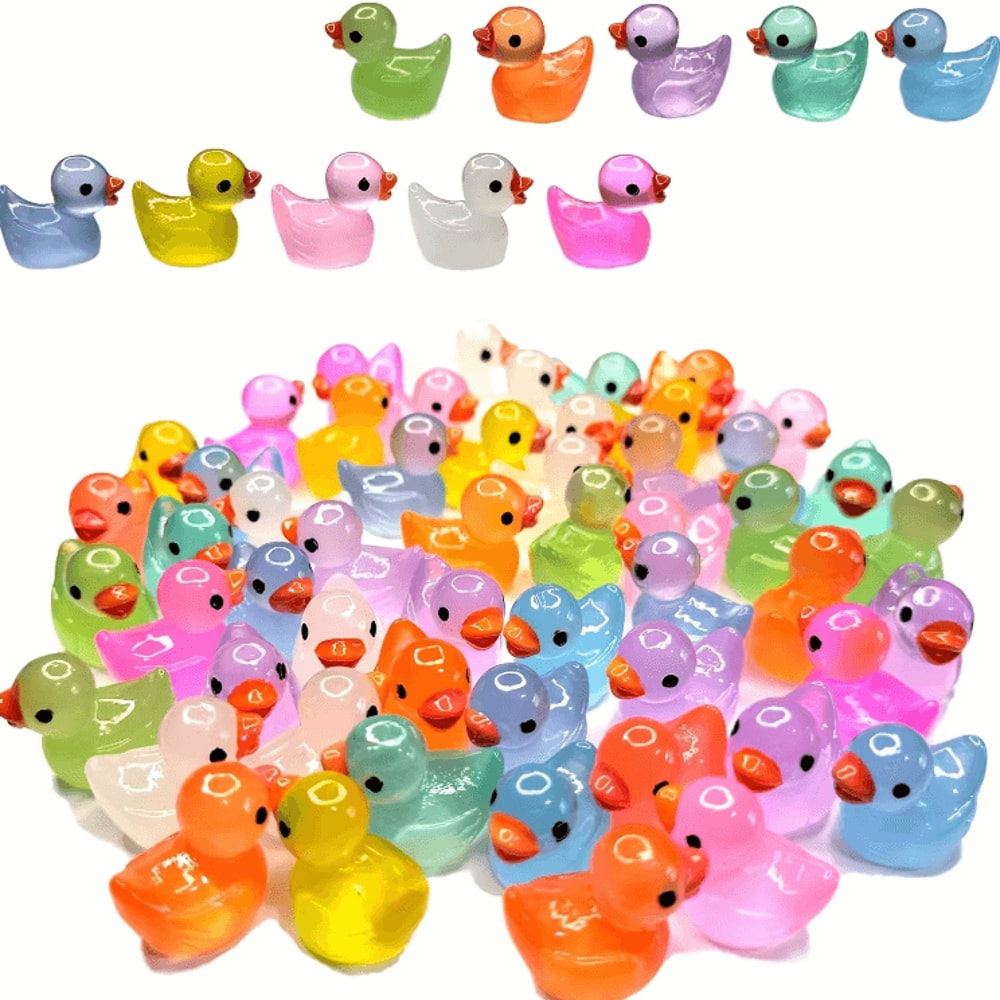 3060100PCS Glowing Mini Resin Little Ducks Moss Microlandscape Miniature Duck Figurines Fairy Garde 0