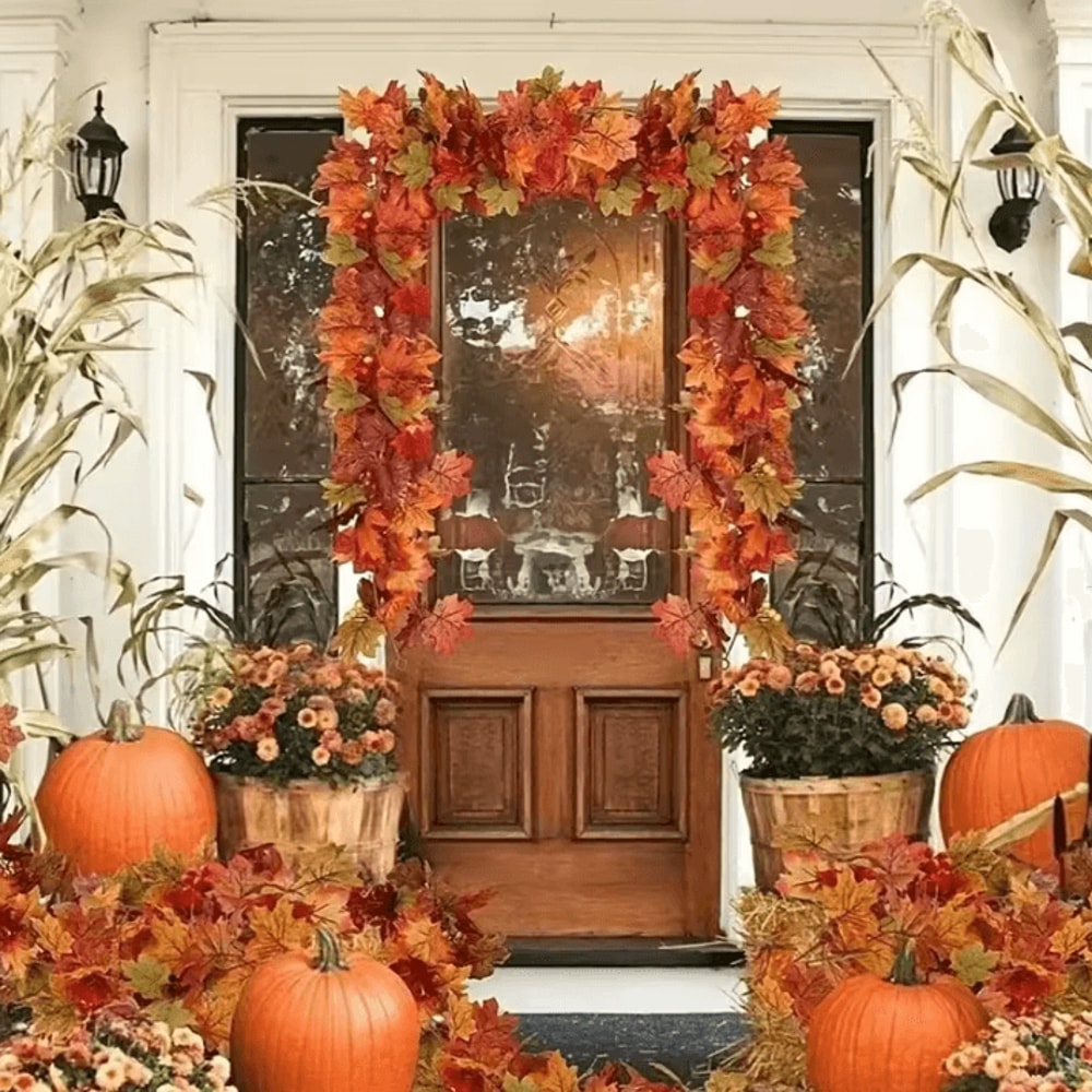 Artificial Fall Maple Leaf Garland 2M Autumn Hanging Vine For Thanksgiving Home Decor 1