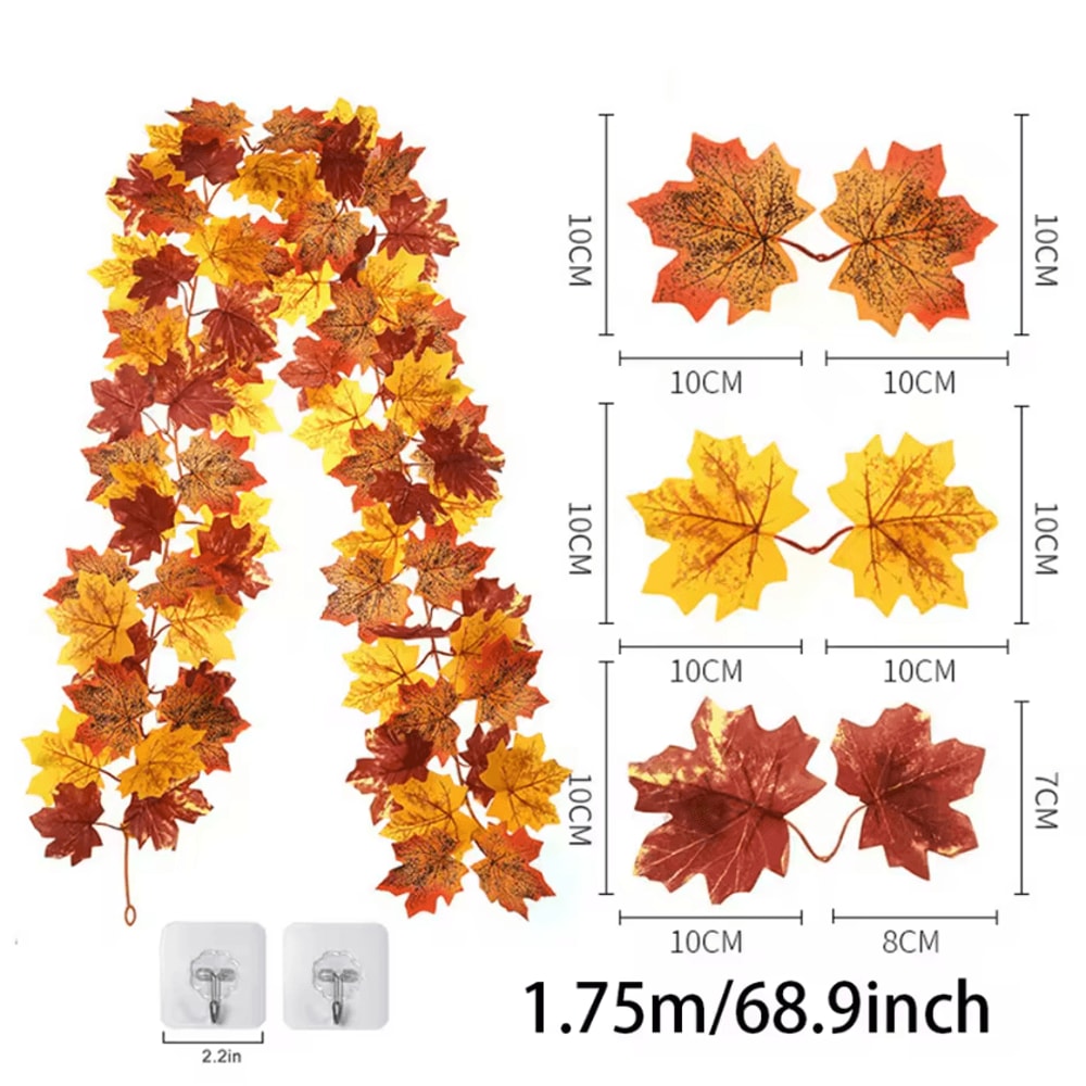 Artificial Fall Maple Leaf Garland 2M Autumn Hanging Vine For Thanksgiving Home Decor 5