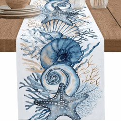 bring the calm beauty of the seaside into your home with this elegant ocean coral table runner. designed with delicate c