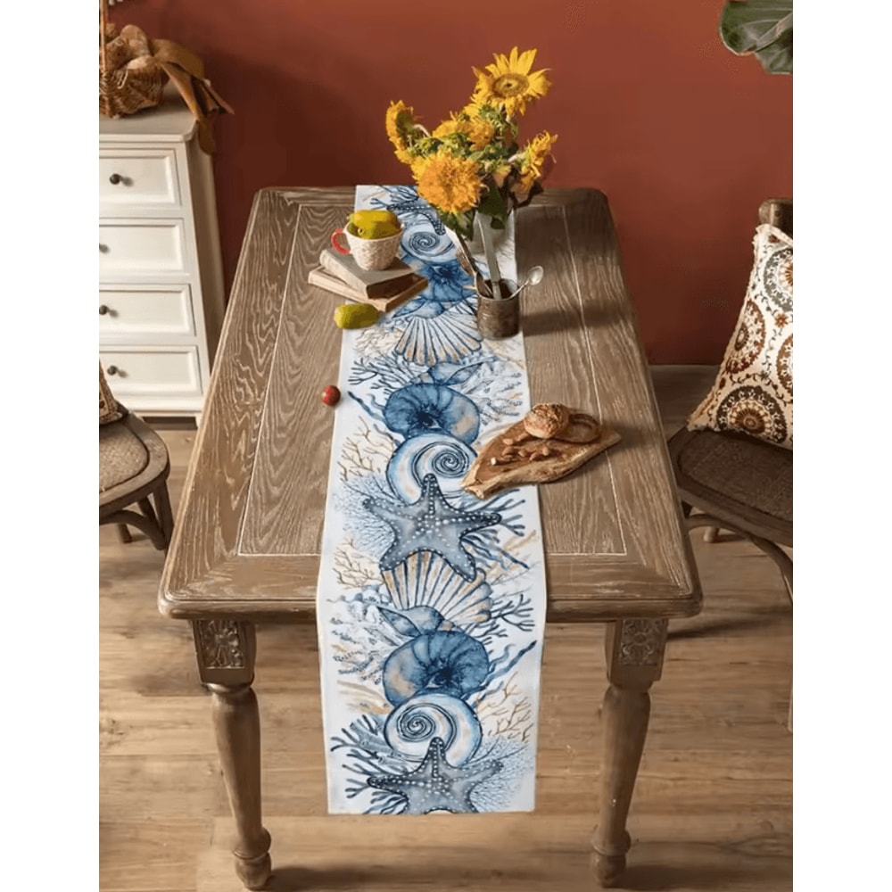 Bring The Calm Beauty Of The Seaside Into Your Home With This Elegant Ocean Coral Table Runner Desi 1