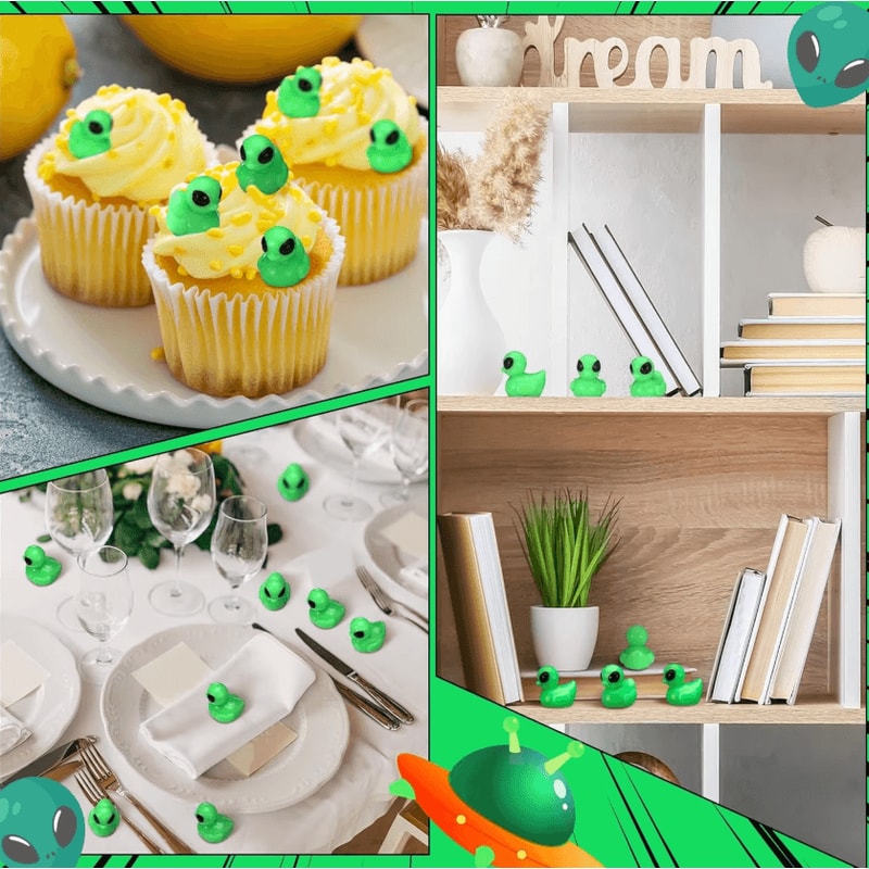 50PCS Mini Alien Duck Figurines Funny UFO Resin Party Favors Desk Decor Set 1