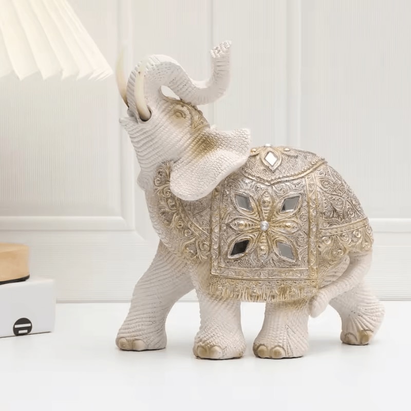 Lucky Elephant Feng Shui Statue Wealth Attraction Resin Home Office Decor 0