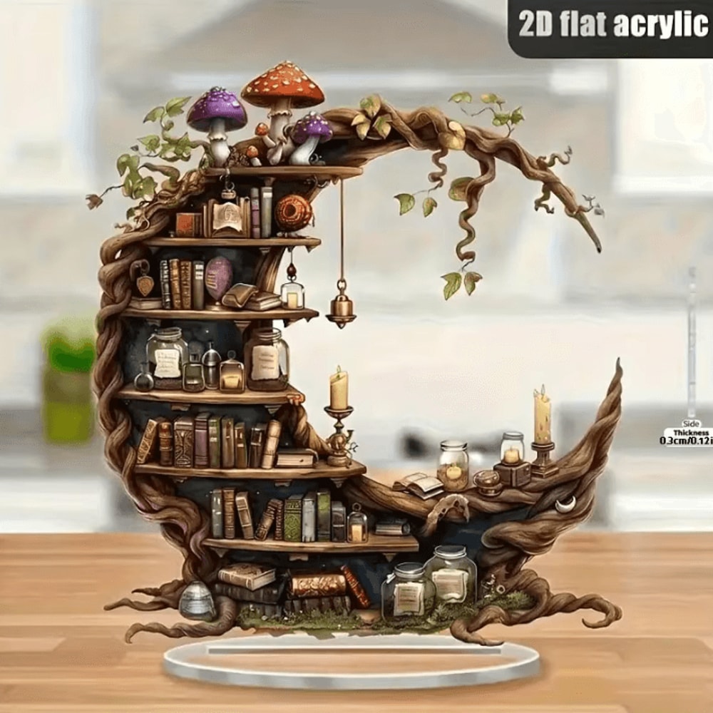 Bohemian Moon Acrylic Bookshelf Decor 2D Crystal Hanging Art With Fairy Light Display 2