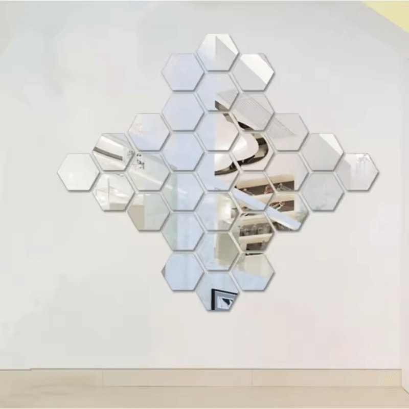 12PCS Hexagon Mirror Wall Stickers Acrylic SelfAdhesive 3D Mosaic Decor Tiles 1