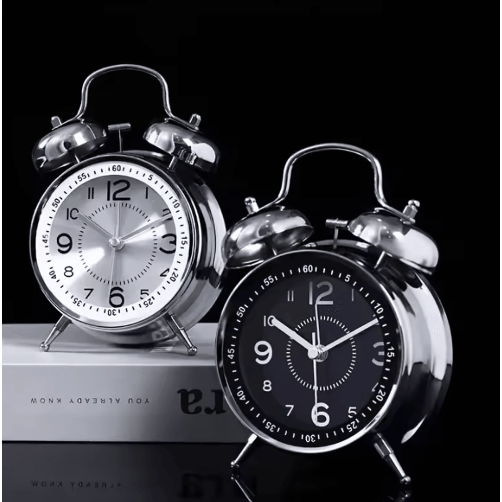 Vintage Twin Bell Alarm Clock With Night Light Loud Metal Desk Clock For Heavy Sleepers 1