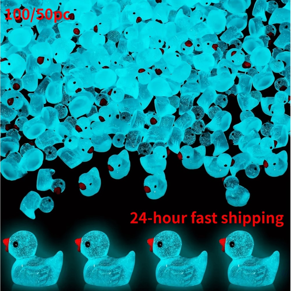 100PCS GlowintheDark Blue Mini Resin Ducks Luminous DIY Aquarium Garden Decor Set 0