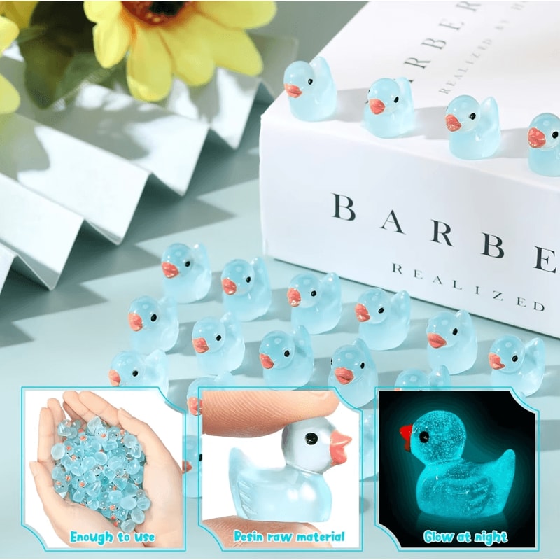 100PCS GlowintheDark Blue Mini Resin Ducks Luminous DIY Aquarium Garden Decor Set 3