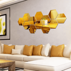 12pcs hexagon acrylic mirror wall stickers – self-adhesive 3d diy mosaic decor tiles