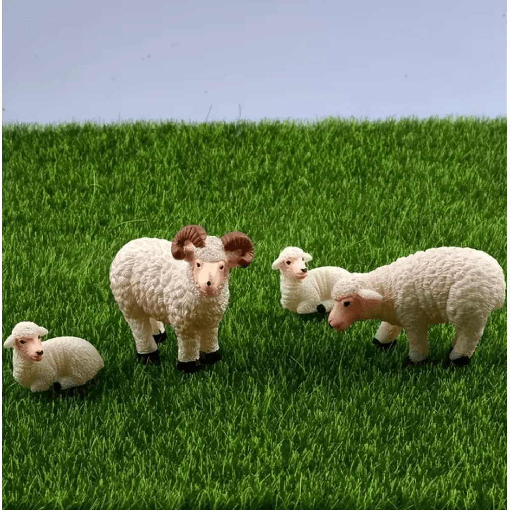 4PCS Miniature Resin Sheep Family Set Cute Farm Animal Decor For DIY Display 0