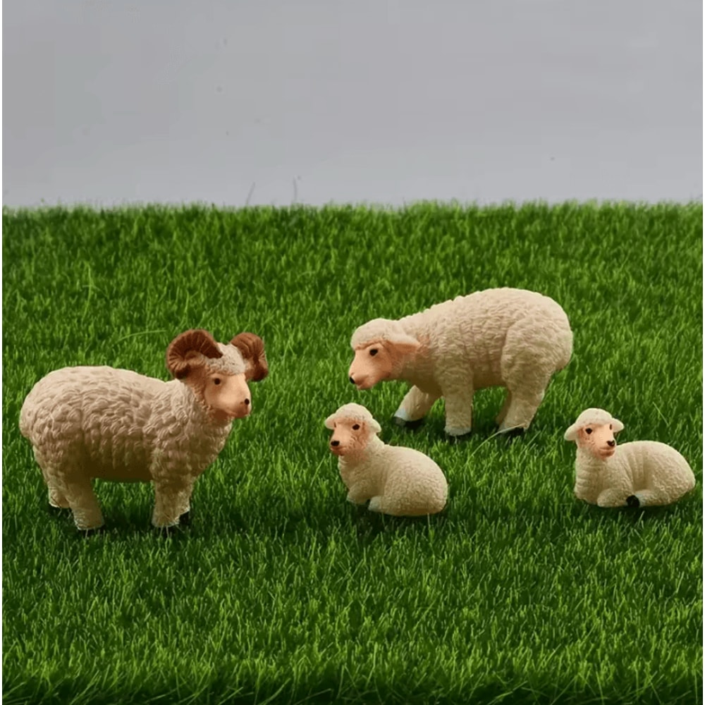 4PCS Miniature Resin Sheep Family Set Cute Farm Animal Decor For DIY Display 1