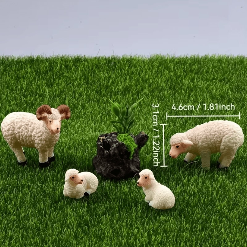 4PCS Miniature Resin Sheep Family Set Cute Farm Animal Decor For DIY Display 2
