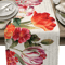 Vintage Tulip Floral Linen Table Runner Farmhouse Oil Painting Style Dining Decor 1