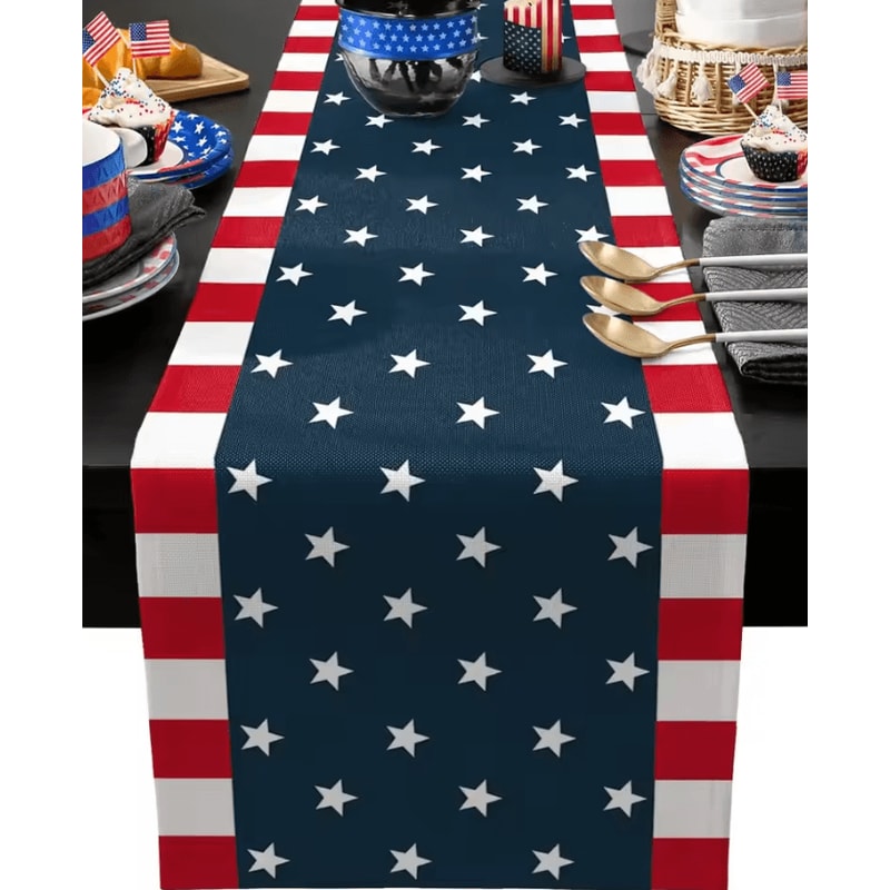 4th Of July Linen Table Runner Patriotic Farmhouse Dining Holiday Decor 0