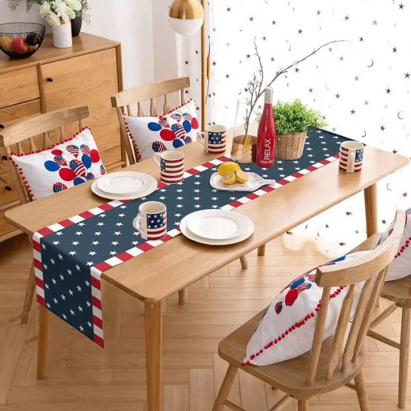 4th Of July Linen Table Runner Patriotic Farmhouse Dining Holiday Decor 1
