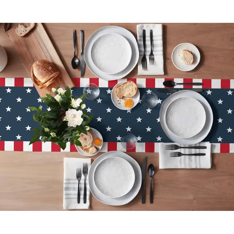 4th Of July Linen Table Runner Patriotic Farmhouse Dining Holiday Decor 3