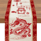 Chinese New Year Dragon Linen Table Runner Spring Festival Dining Decor 0