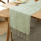Boho Green Table Runner With Tassels Rustic Cotton Linen Farmhouse Dining Decor 0