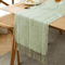 Boho Green Table Runner With Tassels Rustic Cotton Linen Farmhouse Dining Decor 0