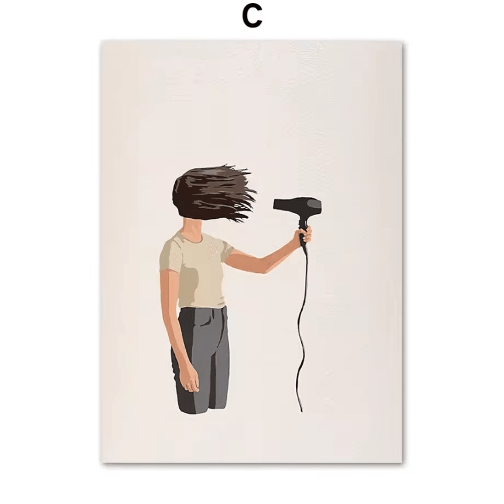 Nordic Laundry Girl Canvas Wall Art Minimalist Bathroom Living Room Poster Decor 4