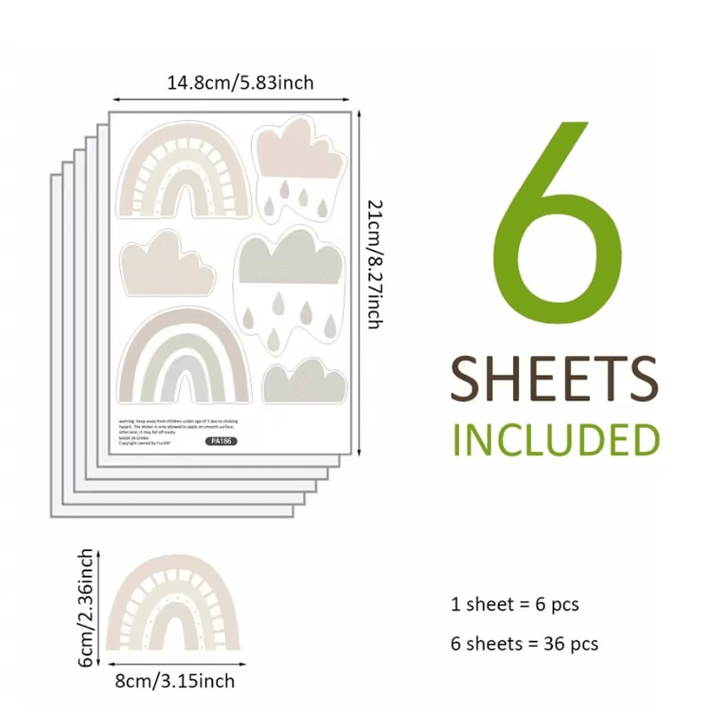 36PCS Rainbow Wall Stickers Colorful Vinyl Peel Stick Nursery Decor For Girls Room 5