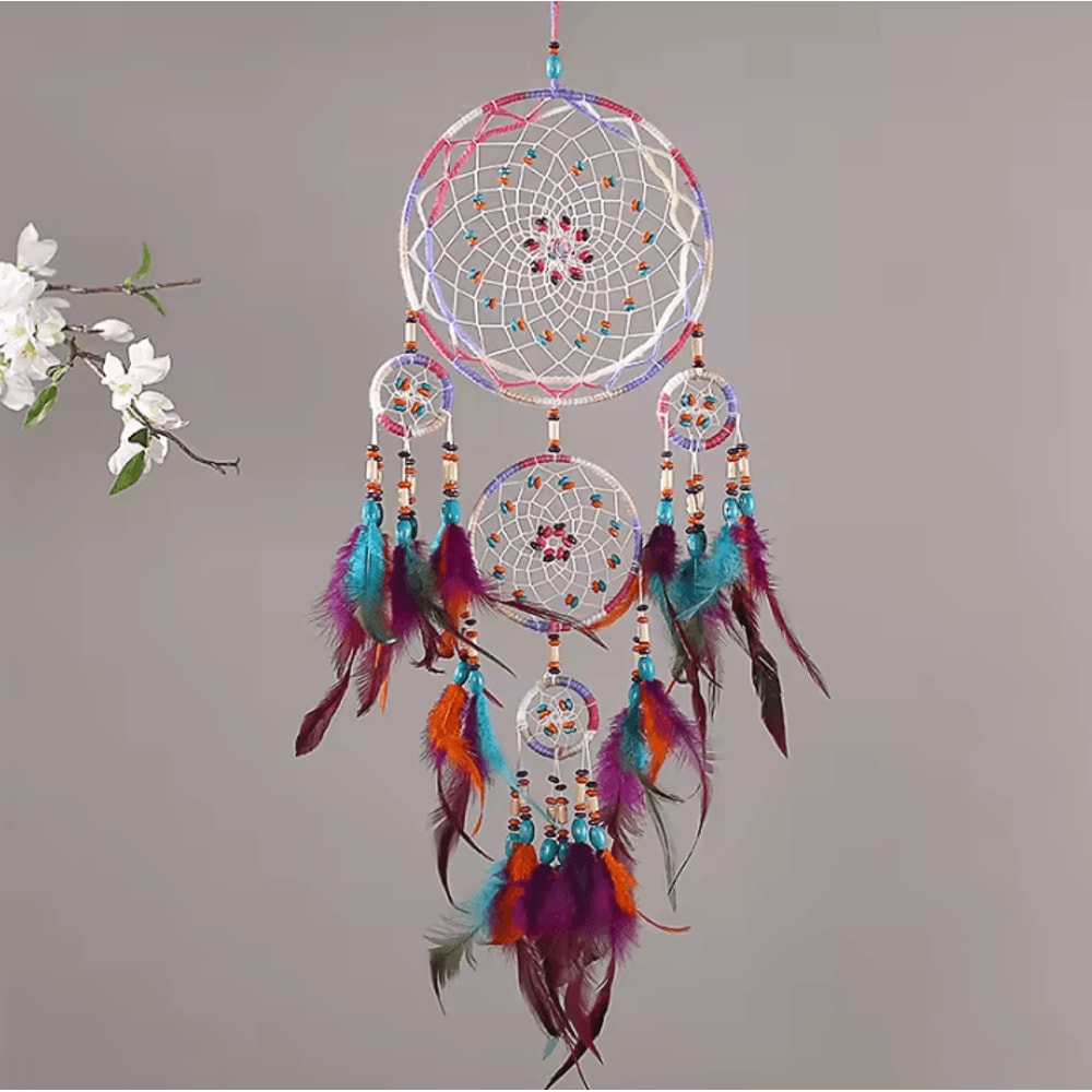 Handmade FiveRing Macrame Dream Catcher Boho Wall Hanging Decor For Bedroom Living Room 1