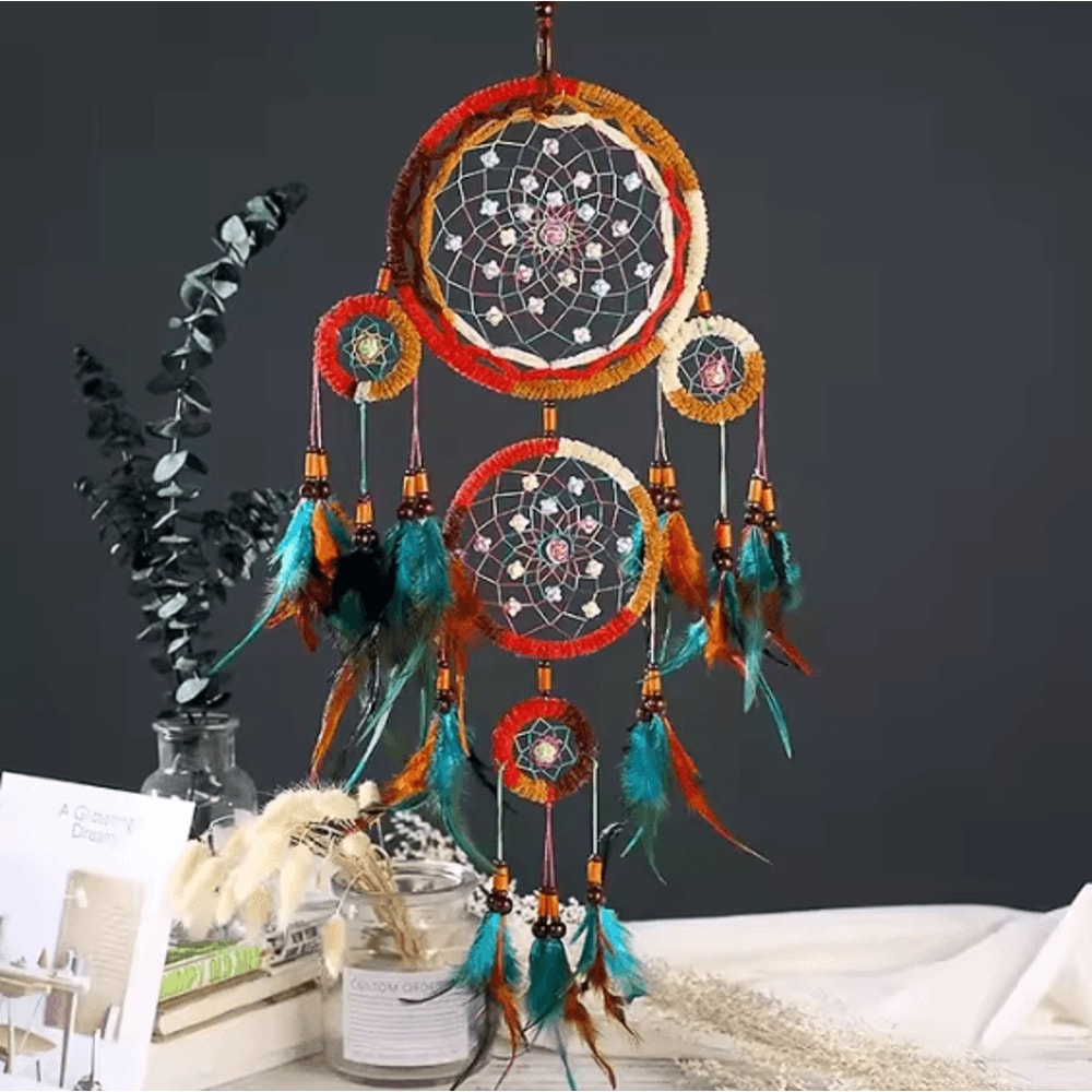 Handmade FiveRing Macrame Dream Catcher Boho Wall Hanging Decor For Bedroom Living Room 4